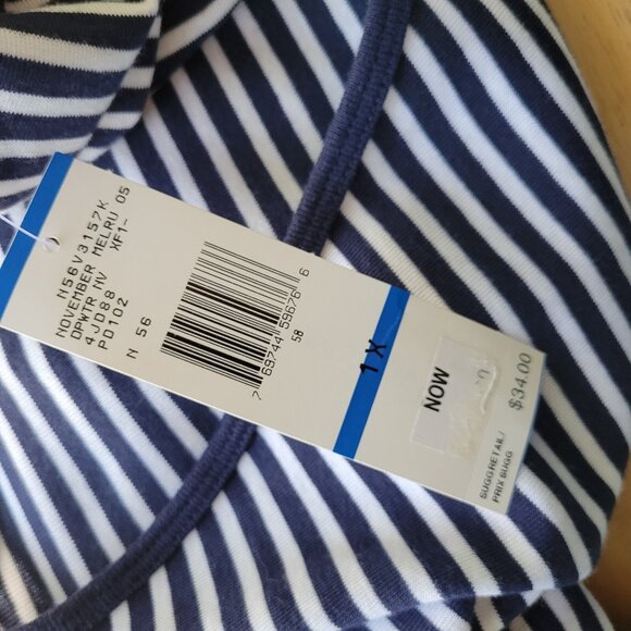 Jones New York Sport Women Top 1X Plus 3/4 Sleeve Blue White Stripe STR37E - Picture 8 of 9